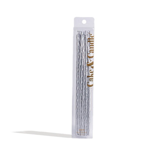 Silver Cake & Candle - 20cm Tall Fine Spiral Candles - Pack of 16